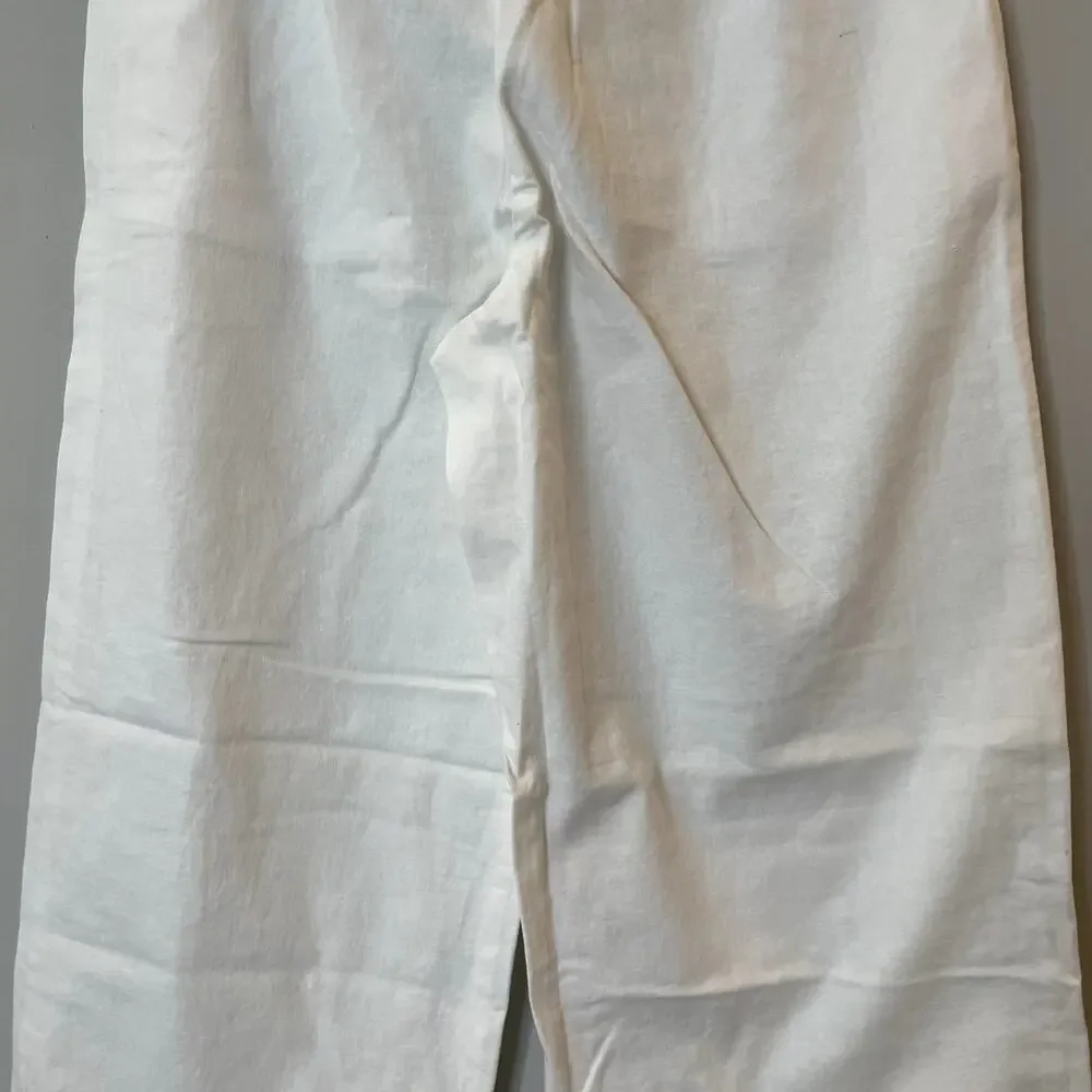 J.Crew Factory Linen Blend Slim Wide Leg Drawstring Pant Holiday CG402 White 2 - Picture 10 of 14
